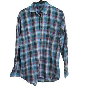 Alan Flusser Button Front Shirt Mens Size Medium Long Sleeve Plaid Colorful
